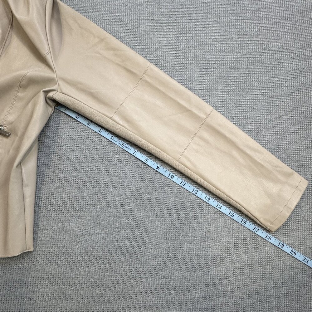 Bagatelle Womens Size L Beige Faux Leather Draped Jacket Open Front Long Sleeve - Picture 15 of 16